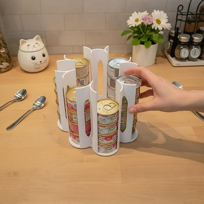 Cat Food Organizer Holder - Can Organizer for Pantry, Wet Cat Food Storage Container for 3oz & 5.5oz, Vertical Dispenser, Space Saving Pantry Stand for Kitchen Cabinet & Countertop (white)