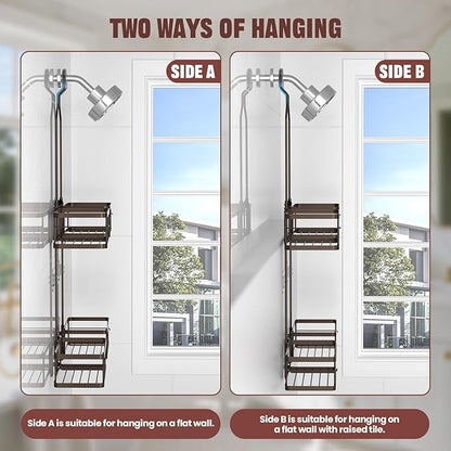 REINHARDT Adjustable Shower Caddy Hanging Rustproof Shower Caddy for Handheld Showerheads, Shower Organizer with Hooks Soap Holder, Anti-Swing Shower Rack Bathroom Accessories, Bronze