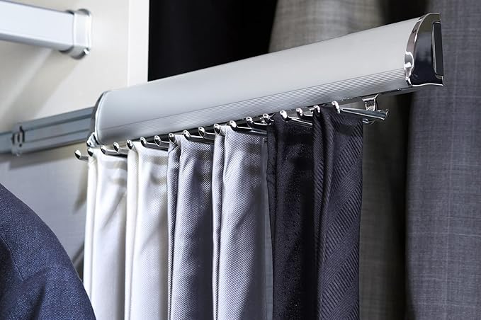 TAG Hardware Designer 15 Hook Full Extension Telescopic Tie Rack Closet Organizer (MATT Aluminum)