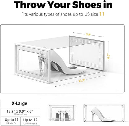 SEE SPRING X-Large Shoe Storage Box Fit Size 11, Clear Plastic Stackable Shoe Organizer for Closet, Space Saving Foldable Shoe Rack Sneaker Container Bin Holder, 12 Pack Clear