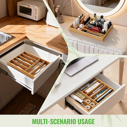 Bamboo Silverware Organizer, Bamboo Kitchen Drawer Cutlery Organizer, Utensil Holder, Flatware Organizer Tray (15.8"x11.7"x1.6")