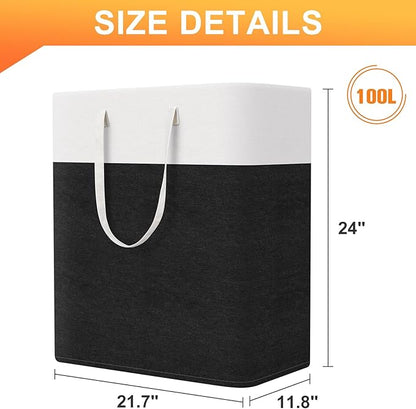TasticTotes laundry basket 3-Pack, laundry hamper, Hamper with handles, collapsible laundry baskets, Waterproof dirty clothes hamper, Towel Storage for Home or Dorm, 100L-Black