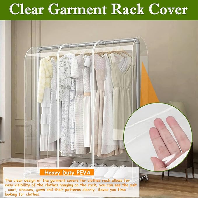 Garment Rack Cover, Clear Garment Bags, Hanging Garment Bags with Zipper, Clothing Rack with Cover that Fits Over Rack (L/71x20x59 inch)