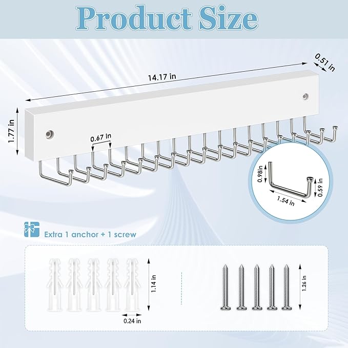 Tie Rack Belt Hanger Wall Mounted, Lomrsiul Non Slip 180 Degree Rotating Tie Organizer for Men Closet with 18 Hooks Closet Organizers and Storage for Tie Belt Necklace Purse Scarf Bag White 2 Pack