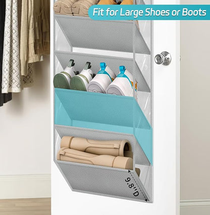 AOODA 10 Tier Clear Over the Door Shoe Organizer Storage, Deep Pockets Large Hanging Shoe Rack for Closet Door, Fit 20 Pairs Shoe Holder Hanger for Boots (Grey)