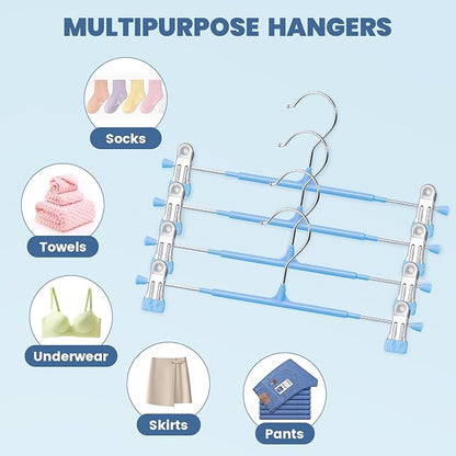 HUADYMEET 30 Pack 14Inch Pants Hangers with Clips,Metal Trouser Hanger for Jeans.Space Saving Skirt Hangers Heavy Duty Non-Slip Adjustable Clothes Shorts Hanger for Women,Men,Sky Blue