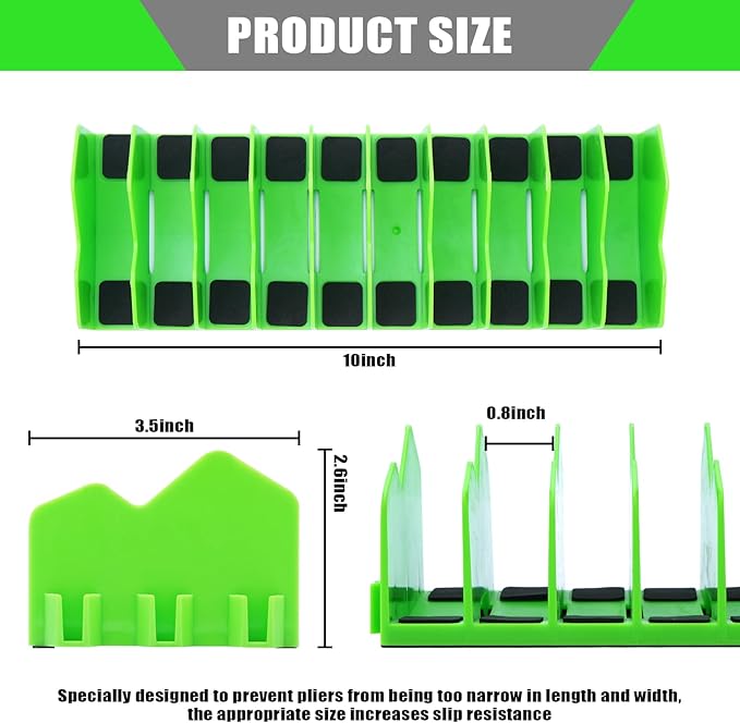 Ziopetru Plier Organizer Rack, 10-Slot Pliers Organizer for Tool Box Drawer, Tools Organizers Players with Non-Slip Rubber Base, Fits 0.8" Tools, 3" H Drawers（1 Pack