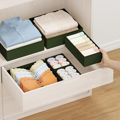 DIMJ Drawer Organizer Clothes, 15 Pack Dresser Organizer, Foldable Closet Organizers and Storage, Fabric Dresser Bins, Drawer Dividers for Nursery, Baby Clothes, Underwears, Sock (Green)