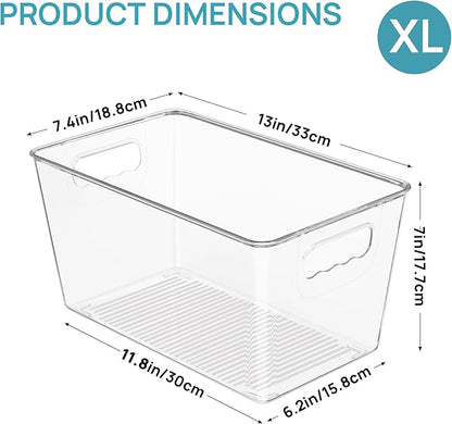 Vtopmart 6 PCS Clear Plastic Storage Bins, Pantry Organizer Containers with Handle for Refrigerator, Fridge, Cabinet, Kitchen, Countertops, Cupboard, Home Organization and Storage, XL