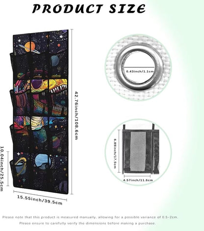 Solar System Dinosaur Over The Door Organizer, 12 Large Pockets Space & Dinosaur Theme Shoe Rack for Kids Room, Educational Decor for Shoes & Toys