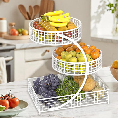 BCWW 3 Tiers Makeup Organizer Countertop Multi Bathroom Counter Organizer Metal Fruit Basket Perfume Skincare Organizers Holder for Vanities, Cabinet, Cosmetic, Dresser Organizer (White)
