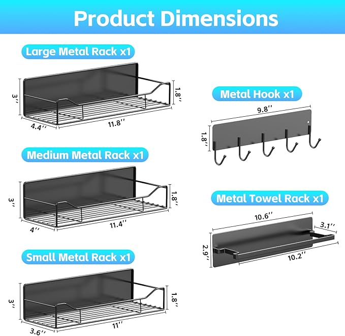 Magnetic Spice Rack for Refrigerator, 5 Pack Magnetic Fridge Organizer Shelves, Strong Magnetic Hold, No Drilling, Space Saving Storage Rack for Kitchen Spice Jars, Pantry & Refrigerator (Black)