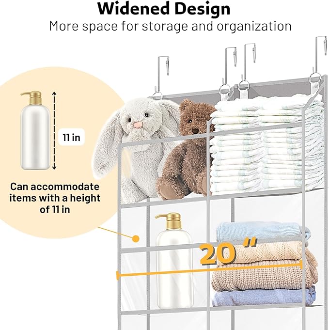 Over the Door Organizer 5 Tiers,Extra Large Behind Door Storage of 10 Compartments,50 lbs Weight Capacity Over the Door Storage, Clear Door Hanging Organizer for Closet, Diaper Organizer