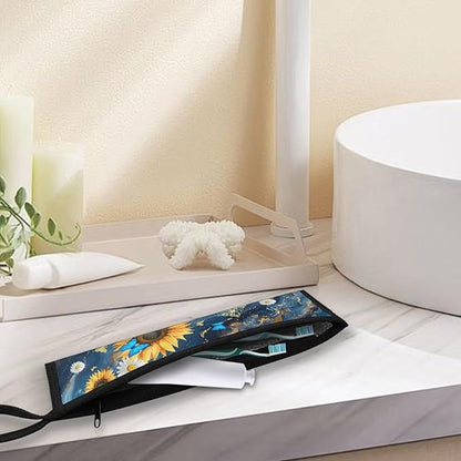 COEQINE Marble Cutlery Flatware Organziers for Straw Spoon Fork Chopsticks Travel Silverware Women Utensil Case With Zipper Daisy Flower Butterfly Themes,Blue Gold Marble Print