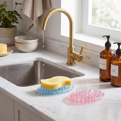 4 Pcs Plastic Soap Holder Soap Dish Bar Saver Tray with Holes Sponge Holder for Kitchen Bathroom Shower Counter, 4.5 x 3 x 0.7 Inches (Pink,Blue)