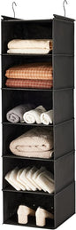 MAX Houser 6 Tier Shelf Hanging Closet Organizer, Closet Hanging Shelf with 2 Sturdy Hooks for Storage, Foldable (Black)