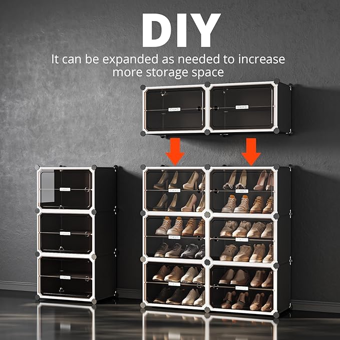 MAGINELS Shoe Rack,Expandable Shoe Cabinet Easy to Assemble. Shoe Storage with Door,Entryway, Closets, Hallway, and Bedroom.Accommodates Up to 32 Pairs of Shoes.