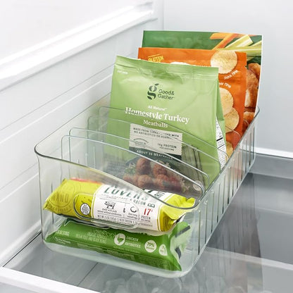 YouCopia FreezeUp Freezer Rack 12" BPA-Free Fridge Organizer with Adjustable Dividers and Handles for Frozen Food Box and Meal Storage, Clear
