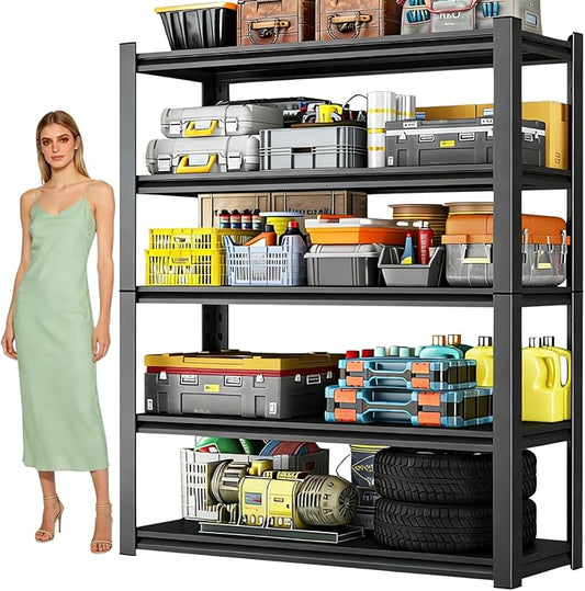 72''H Garage Shelving,3300LBS Heavy Duty Garage Shelving,35"W Industrial Shelving,Adjustable Storage Shelf Unit with Double Layer Posts for Garage,Basement,Warehouse,Commercial,Black 5 Tier