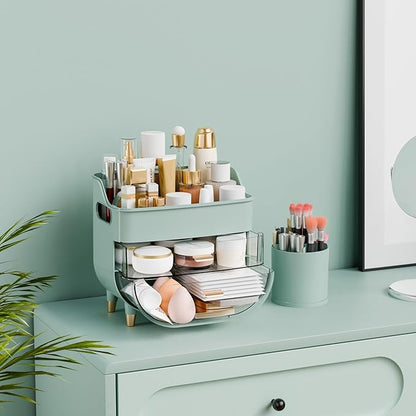 Yieach Green Make up Organizers for Counter,Vanity and Dresser,Bathroom Makeup Organizer Countertop,Large Makeup Storage Organizer for Hair Tool,Beauty Products,Skin Care and Cosmetic Display Cases