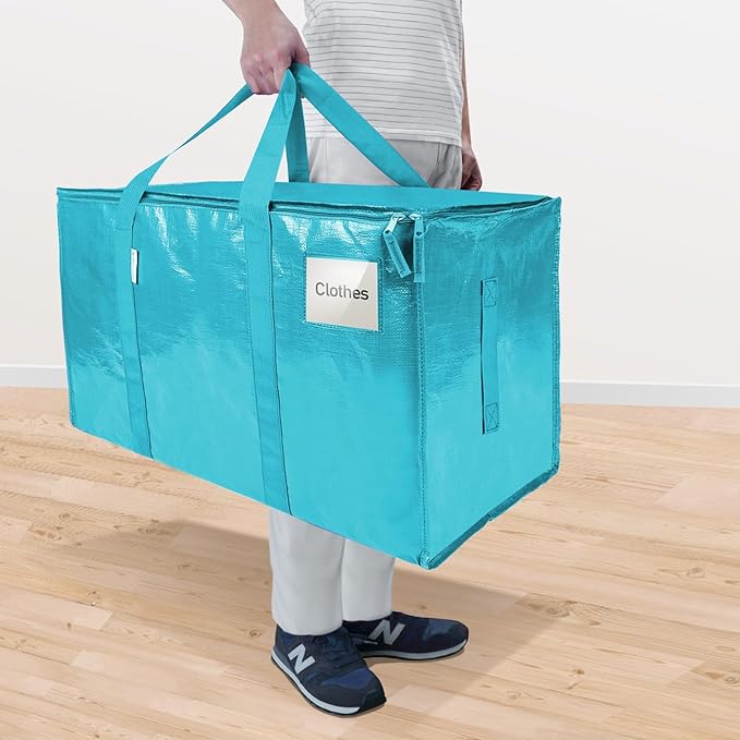 TICONN 6 Pack Extra Large Moving Bags Heavy Duty with Zippers & Carrying Handles, Durable Storage Bags Moving Boxes for Closet Organizers and Storage (6 Pack, Aqua)