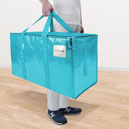 TICONN 6 Pack Extra Large Moving Bags Heavy Duty with Zippers & Carrying Handles, Durable Storage Bags Moving Boxes for Closet Organizers and Storage (6 Pack, Aqua)