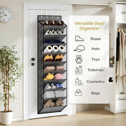 KEEPJOY 10 Tiers Mesh Over Door Shoe Organizer Storage, Hanging Shoe Holder for Door with Large Deep Pockets, Holds 20-30 Pairs of Shoes, Ideal for Sneakers & Boots(Grey)