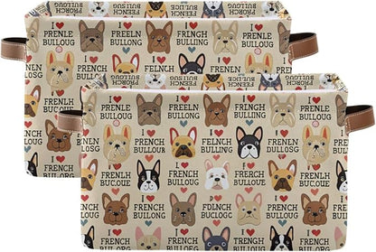French Bulldog Pattern Rectangle Storage Bin, 15 x 11 x 9.5 in, Collapsible Organizer Storage Basket for Home Décor，2PACK