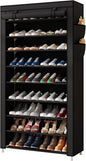 Laiensia 9-Tier Vertical Shoe Rack Organizer, Space Saving Shoe Storage Organizer, Non-Woven Cover Shoe Shelf Holds 36-45 Pairs for Bedroom, Hallway, Closet Entryway, Black