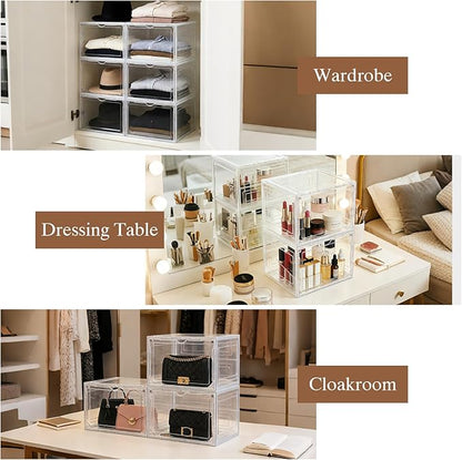 X-Large Shoe Storage Boxes Organizers Clear Plastic 6 Pack, Shoe Rack & Holder Sneaker Container with Magnetic Doors - Display Case Fit Size 12, Easy Assembly