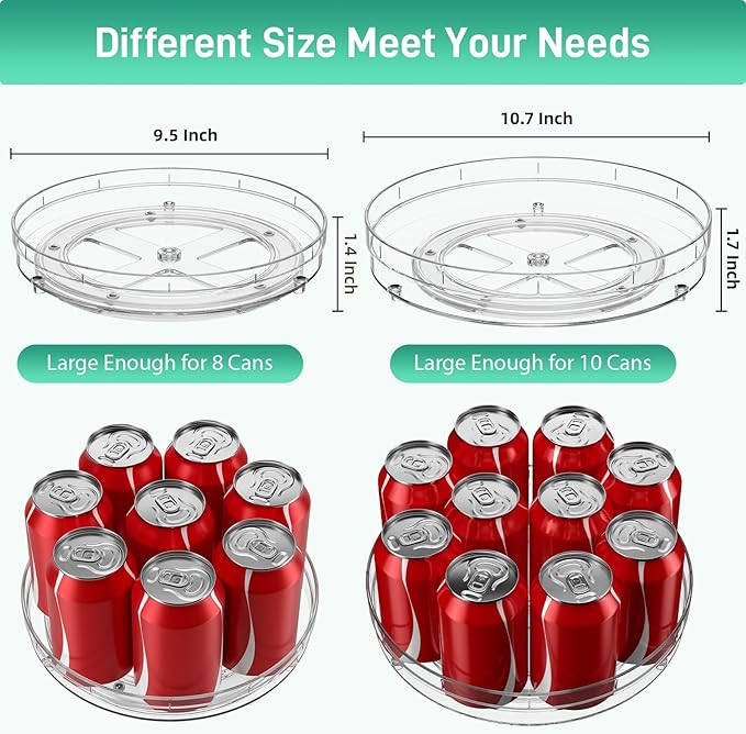 Optish 2 Pack Lazy Susan Organizer, 9.5" 10.7" Lazy Susan Turntable for Cabinet, Refrigerator Organizer and Storage for Pantry, Closet, Countertop, Non-Skid Fridge Organizers