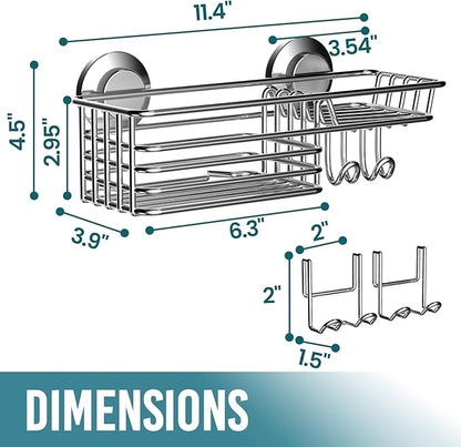 TAILI Shower Caddy Suction Cup with Hooks & Soap Holder, Heavy Duty Bathroom Shower Organizers, Removable Bathroom Shelves for Inside,Stainless Steel Bathroom Holder