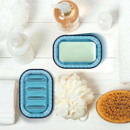 2-Pack Soap Dish Holder for Bar Soap, Bathroom Soap Dishes Soap Holder, Soap Saver Dry Stop Mushy Soap Tray for Shower Bathroom, Kitchen Sink,Blue