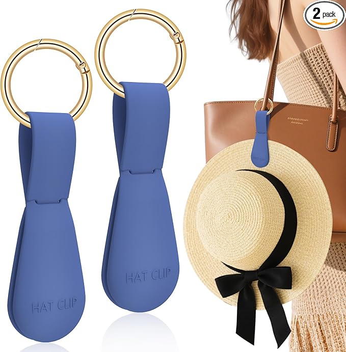Fikoksol Magnetic Hat Clip for Travel - Silicone Magnetic Clips Hat Holder for Bags, Purses, Luggage & Beach Hats - Secure Hats Organizer Hook Clip for Totes, Vacation Essentials (2Pcs Navy)