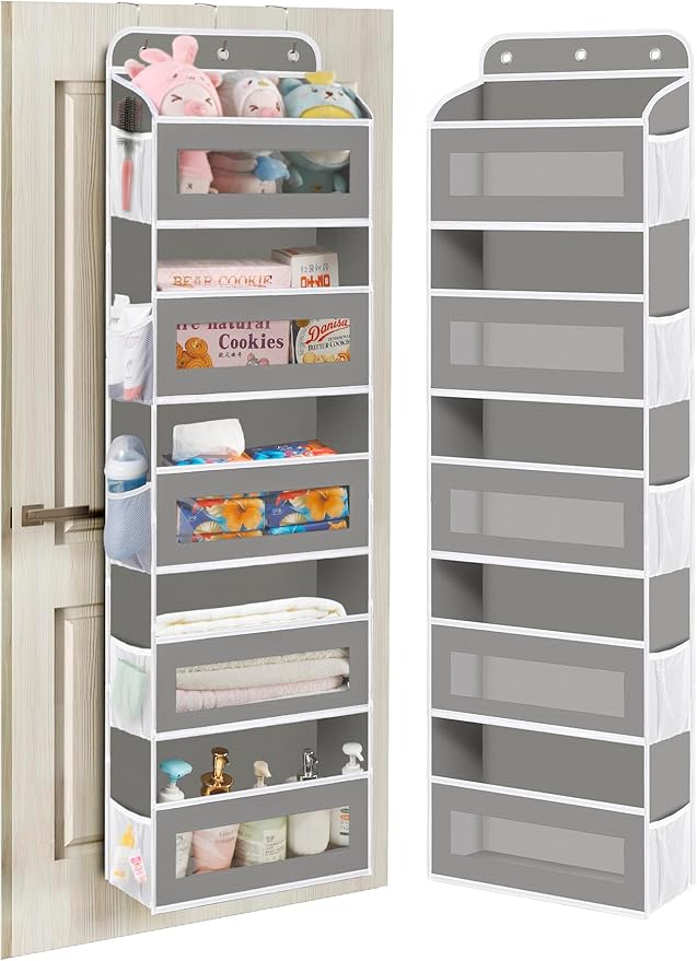 KYEVIS Over The Door Organizer, 5 Shelves Closet Door Hanging Organizer with 10 Mesh Pockets, Nursery Closet Organizer, Baby Essentials, Dorm Room Essentials for Girls