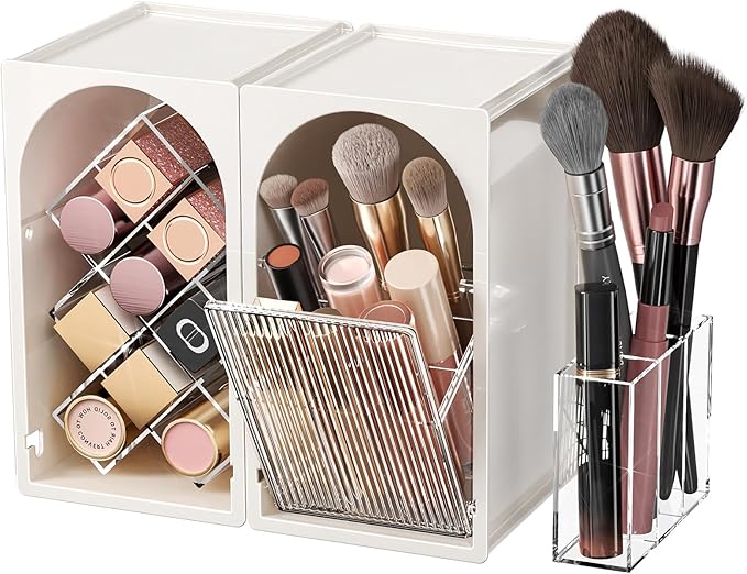 INVSSENE Stackable Makeup Organizer Countertop, Storage Perfume Skincare Cosmetic Lipstick Face Mask Makeup Brush Palettes, Ideal for Vanity Bathroom Counter