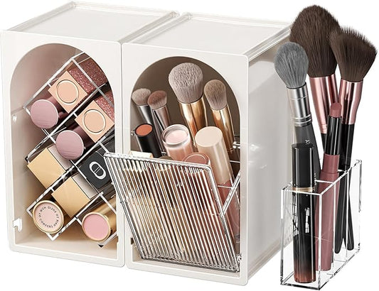 INVSSENE Stackable Makeup Organizer Countertop, Storage Perfume Skincare Cosmetic Lipstick Face Mask Makeup Brush Palettes, Ideal for Vanity Bathroom Counter