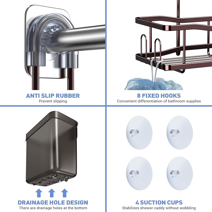 Aitatty Hanging Shower Caddy Bathroom Organizer: Rustproof Shower Shelf Racks Over Shower Head - No Drilling Inside Bath Shower Rack Shelves Over Showerhead for Shampoo with Soap Holder Bronze