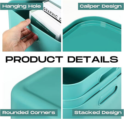 Hoolerry 8 Pieces Colorful Storage Bins with Lid, Plastic Storage Basket Organizing Container Stackable Box with Handle for Shelves Desktop Playroom Office(16.1 x 12.0 x 9.7 Inch,Green)