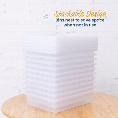 ECR4Kids Letter Size Plastic Tray Organizer with Lids, Small, Storage Bins, Clear, 10-Piece