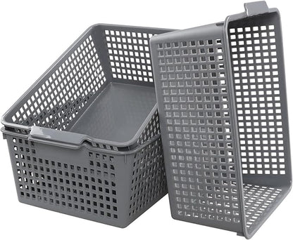 3 Packs Large Organizer Baskets Bins, Plastic Storage Basket (Grey)