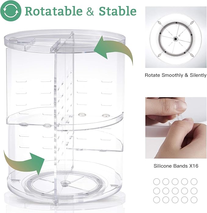 seinlife 360 Rotating Makeup Organizer,DIY Adjustable Spinning Holder,Foldable Cosmetic Storage Display box,Large Capacity Make up Caddy Shelf,Fits Countertop Vanity and Bathroom (CLEAR)