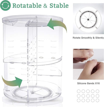 seinlife 360 Rotating Makeup Organizer,DIY Adjustable Spinning Holder,Foldable Cosmetic Storage Display box,Large Capacity Make up Caddy Shelf,Fits Countertop Vanity and Bathroom (CLEAR)