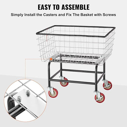 VEVOR Wire Laundry Cart, 2.8Bushel Wire Laundry Basket with Wheels, 26.7''x21.7''x26.4'' Commercial Basket Cart, Steel Frame with Chrome Finish, 4" Casters
