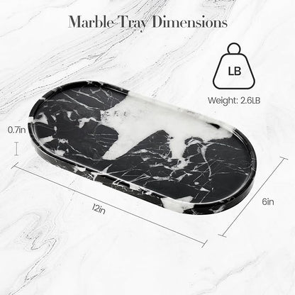 Natural Marble Tray Bathroom Tray, Luxury Decorative Trays for Bathroom, Vanity, Dresser, Kitchen & Home Decor, Valentine's Day House Warming Gifts New Home (Black)