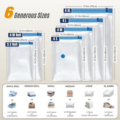 25 Pack Vacuum Storage Bags with Pump, Compression Space Saver for Comforter, Bedding, Blanket Storage, Vacuum Seal Bags for Clothing, Travel Luggage Suitcase and Closet Organizer