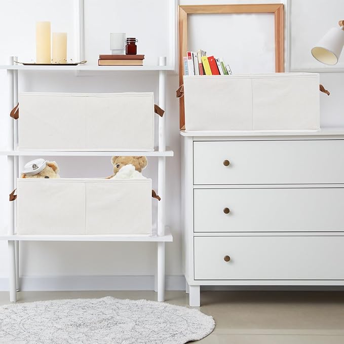 Fordonral Pack of 3 Large Capacity Storage Bins Closet Organizer System, Sturdy Foldable Boxes for Organizing Clothing, Sheets, Toys, Books - Shelf Shelves Basket Bin Linen White