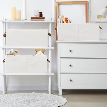 Fordonral Pack of 3 Large Capacity Storage Bins Closet Organizer System, Sturdy Foldable Boxes for Organizing Clothing, Sheets, Toys, Books - Shelf Shelves Basket Bin Linen White