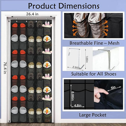 40 Over the Door Shoe Organizer, Hanging Shoe Organizer, for Closet Behind the Door Storage Holder for Entryway Bedroom Dorm, Both men's and women's shoes can be stored (Black)
