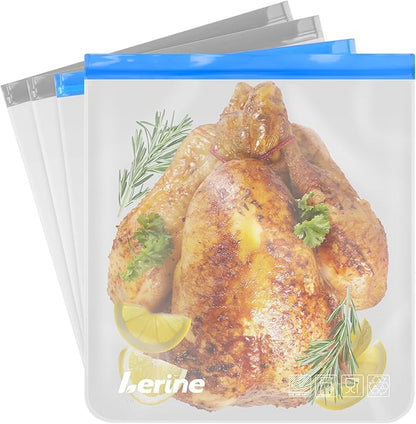 Lerine 4 Pack Reusable 3 Gallon Freezer Bags for Turkey Brining, 16"x18", Dishwasher Safe, Leakproof BPA Free Food Storage Bags for Marinating Meat, Home Organization (Multicolor, 4 Pack-3Gallon)